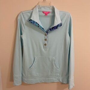 Lilly Pulitzer Landley Popover Light Blue Top w/Patterned Trim Women’s Size XS